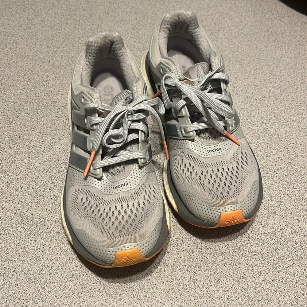 Grey and peach adidas energy boost running shoes size 6.5